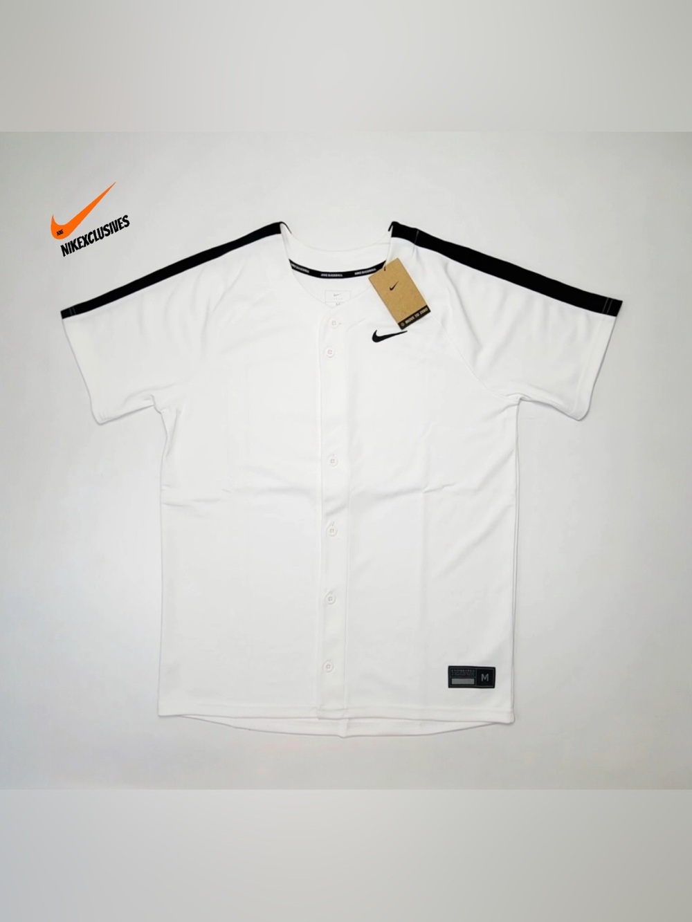 Nike White Short-Sleeve Button Baseball Jersey with Black Accents DX9147-106